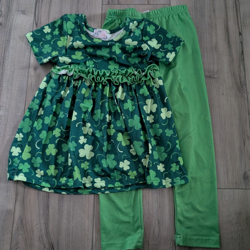 Pete & Lucy Green Shamrock Dress and Leggings Set Sz 4T